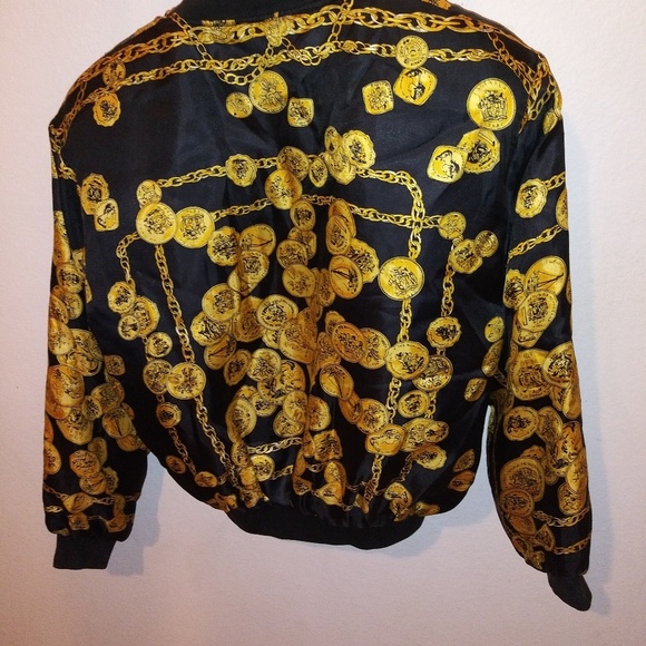 Gold Chains Coins Silk Bomber Jacket Vintage - Picture 2 of 8